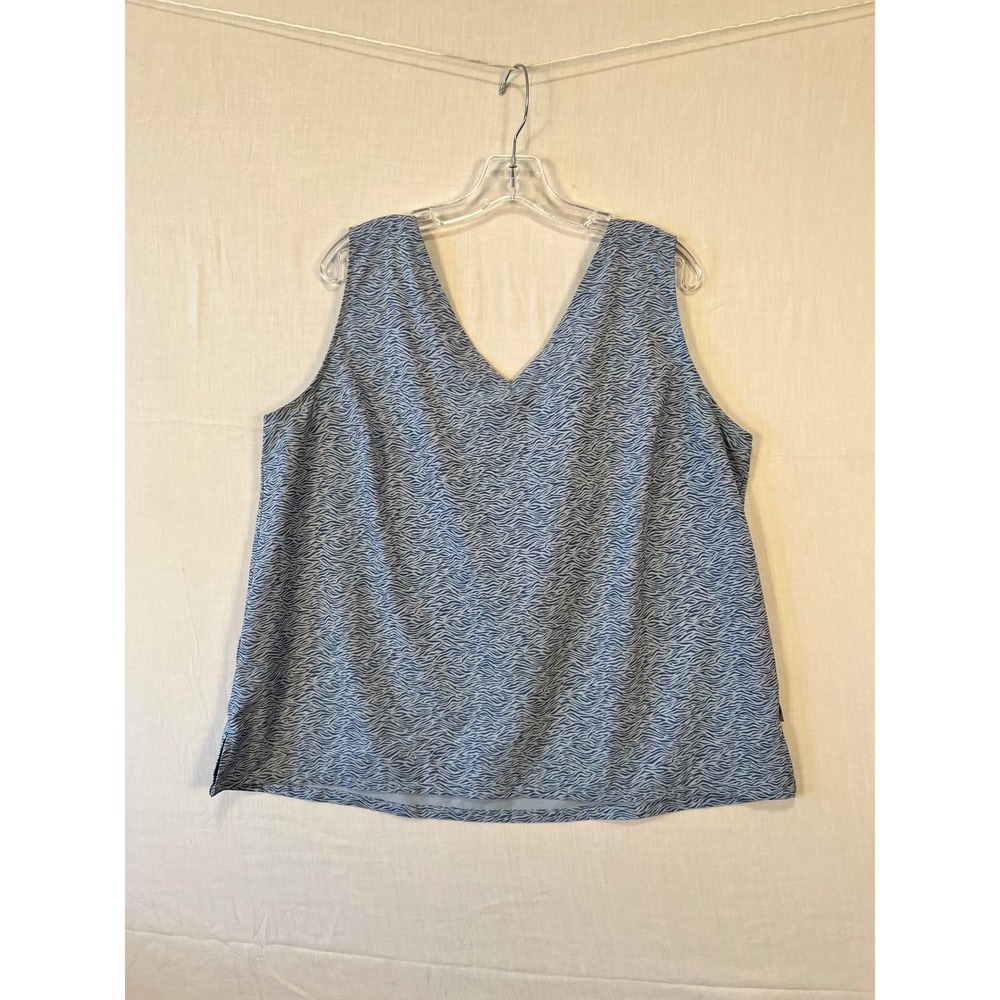 Eddie Bauer Womens XL Blue Zebra Print V-Neck Tank Top Sleeveless 2395 Stretch
